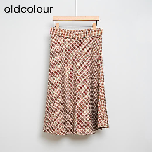 oldcolour春秋款气质百搭高腰咖色格子半身裙DN13063013 商品图1