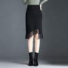 MYX-WM-68196-L中长款不规则黑色显瘦半身裙蕾丝拼接针织包臀裙秋冬款高腰一步裙 商品缩略图0