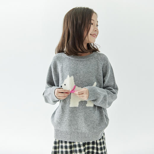 棵初24年冬季新款戴上蝴蝶结的可爱小狗毛衣女童柔软亲肤羊毛衫 商品图4