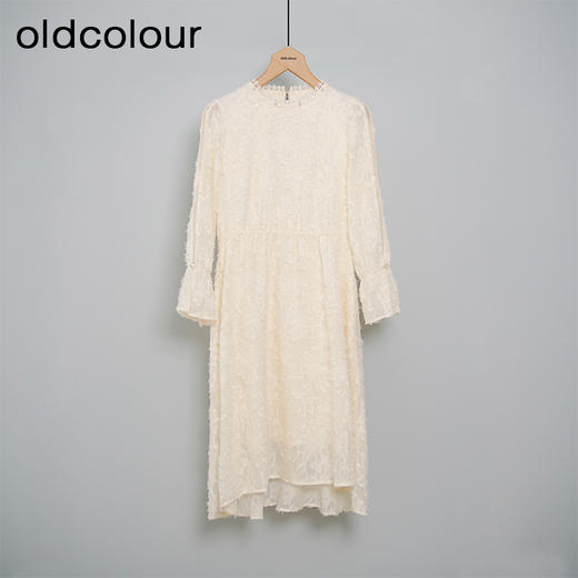 oldcolour米色设计感气质优雅百搭高腰长袖连衣裙女L41103195 商品图0