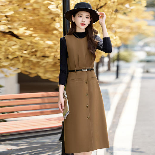 新款气质显瘦针织衫单排扣圆领系带背心裙两件套连衣裙XXM196-1 商品图0