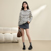 慵懒风复古条纹长袖T恤女秋季OVERSIZE圆领T恤V3642585 商品缩略图1