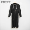 oldcolour秋冬款黑色高腰气质百褶长袖连衣裙DN43103607 商品缩略图0