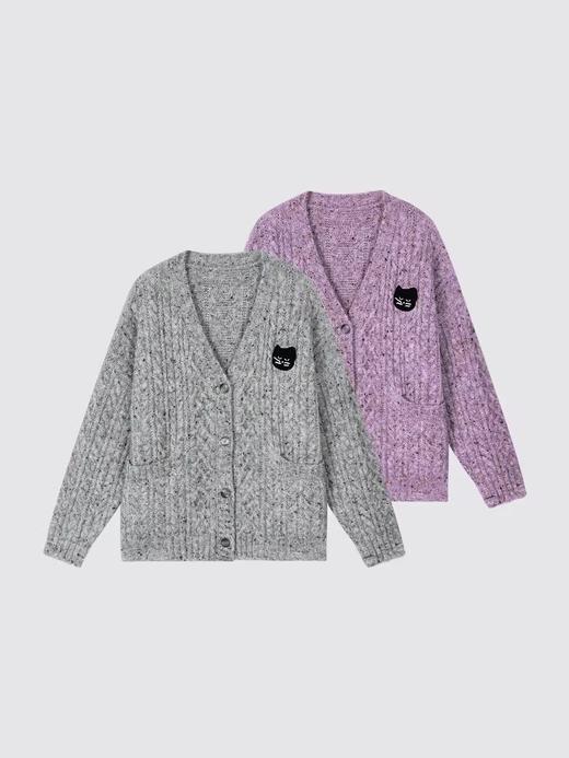 Mood Like Me/MMY2412/猫咪头像彩点绞花毛衣开衫 商品图3