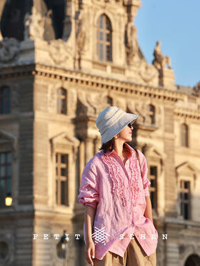 花园绮梦 比利时进口色织纯亚麻法式木耳边衬衫