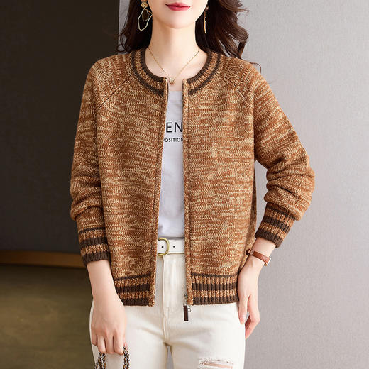 CC-26-8199针织棒球服外套女2024年秋冬新款拉链妈妈开衫女长袖加厚短款夹克 商品图3