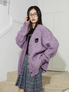 Mood Like Me/MMY2412/猫咪头像彩点绞花毛衣开衫