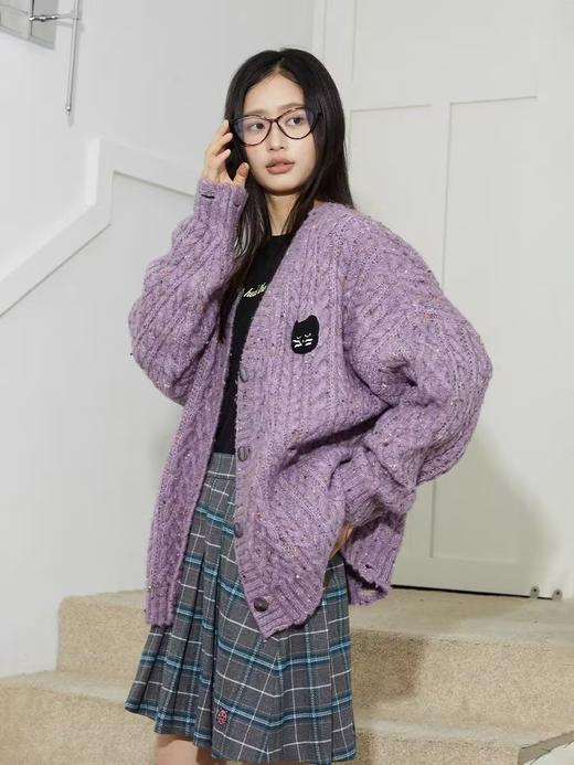 Mood Like Me/MMY2412/猫咪头像彩点绞花毛衣开衫 商品图0