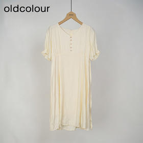 oldcolour黄色简约气质宽松短袖连衣裙女DN23101043