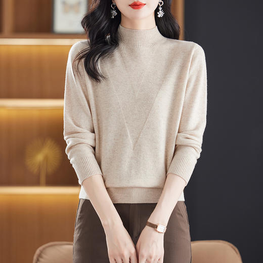 CC-13-6909    100纯羊毛衫半高领针织打底女秋冬厚款宽松款内搭软糯毛衣女 商品图2
