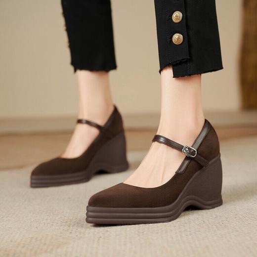 【预售5天】羊反皮尖头坡跟单鞋，厚底高跟鞋玛丽珍鞋NWS1&N9467 商品图1