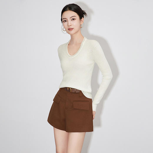 【高货】全新升级【铂金会员220/天猫289/差价69】(34732) 洛诗琳法式重工优雅气质重工U领珍珠绵羊毛针织打底上衣女 商品图4