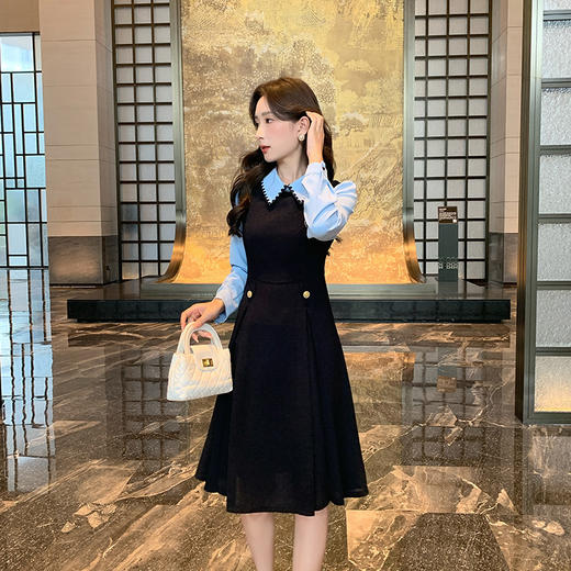 奢姿大码女装2024秋季假两件时尚学院风裙子胖妹妹气质翻领连衣裙9943890198 商品图1