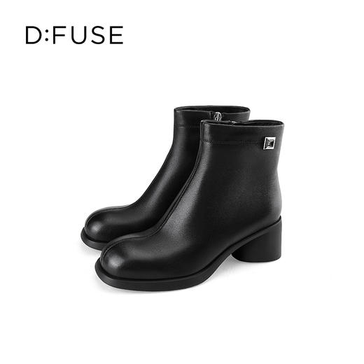 D:FUSE迪芙斯2024冬季新款经典真皮百搭通勤靴法式圆头增高粗跟短靴DF44116426 商品图4