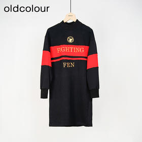 oldcolour黑色拼色时尚气质长袖卫衣连衣裙L43103354