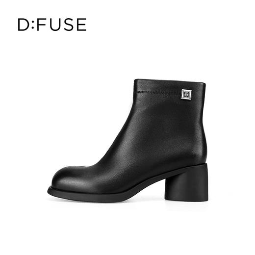 D:FUSE迪芙斯2024冬季新款经典真皮百搭通勤靴法式圆头增高粗跟短靴DF44116426 商品图3