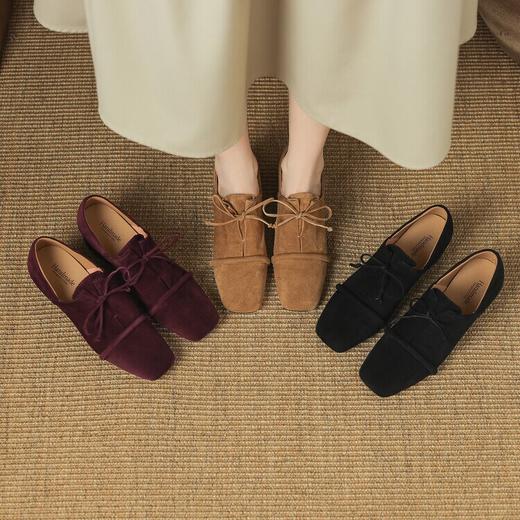 【预售5天】美拉德羊反绒时装鞋女方头时尚系带粗跟深口单鞋LD&6932 商品图2