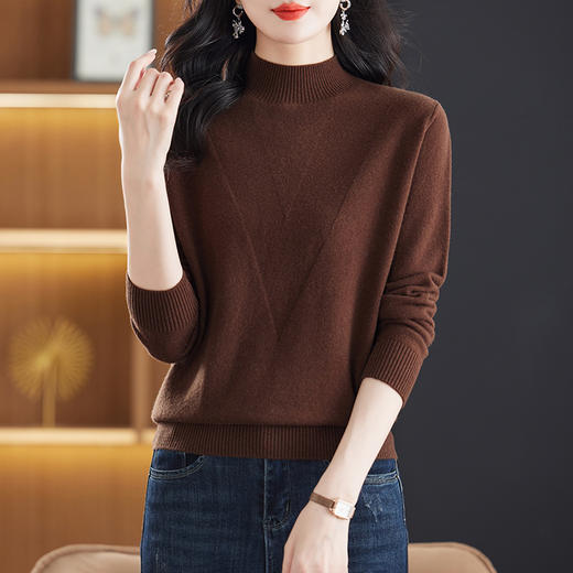 CC-13-6909    100纯羊毛衫半高领针织打底女秋冬厚款宽松款内搭软糯毛衣女 商品图3