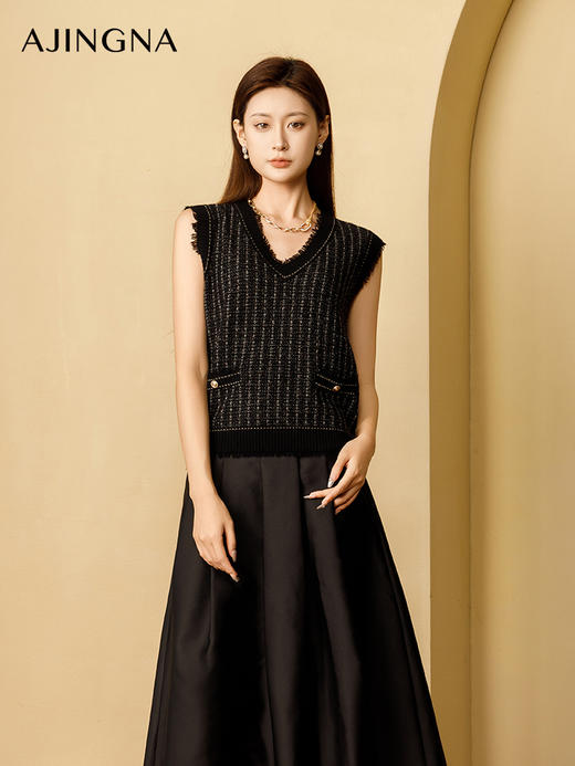 【商城同款】阿菁娜2024秋季新款小香风立体粗花呢马甲A29Q301015 商品图1