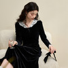 西遇黑色丝绒连衣裙女新款法式赫本风蕾丝花边小黑裙D3742660 商品缩略图2