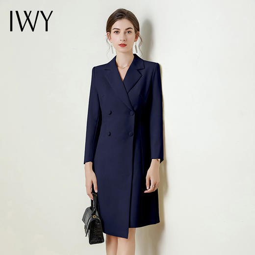 IWY/藏青色长袖西装连衣裙气质时尚通勤干练售楼部接待职业裙Q824 商品图4