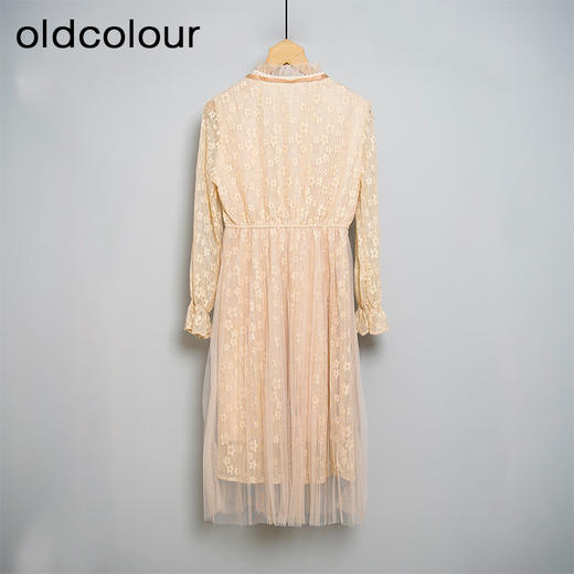 oldcolour春秋款米色网纱碎花长袖连衣裙女DN13103009 商品图1