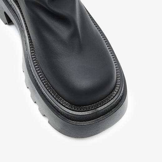 西遇增高长筒骑士靴女新款秋冬小个子法式不过膝厚底高靴黑色长靴V3747764 商品图5