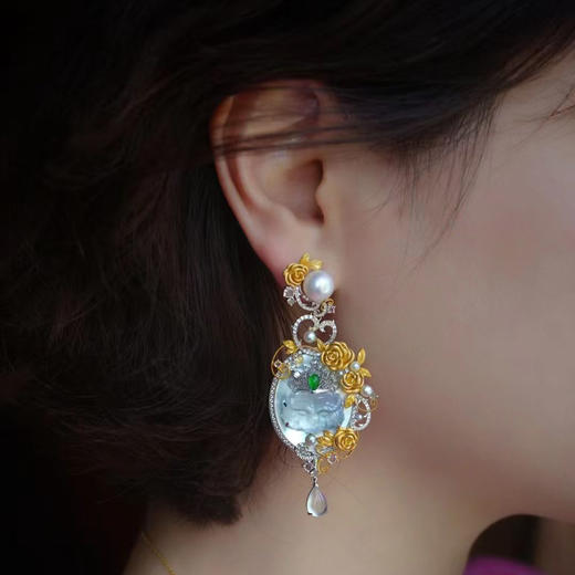 龢盒原创 高冰翡翠虎头蔷薇胸针吊坠耳环多用款 商品图4