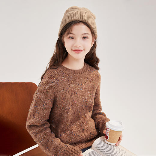 笛莎Deesha青少年女童毛衣2024冬季新款复古学院风圆领毛衣 商品图2