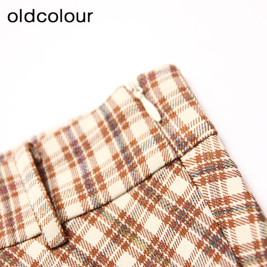 oldcolour春秋款气质百搭高腰咖色格子半身裙DN13063013 商品图4