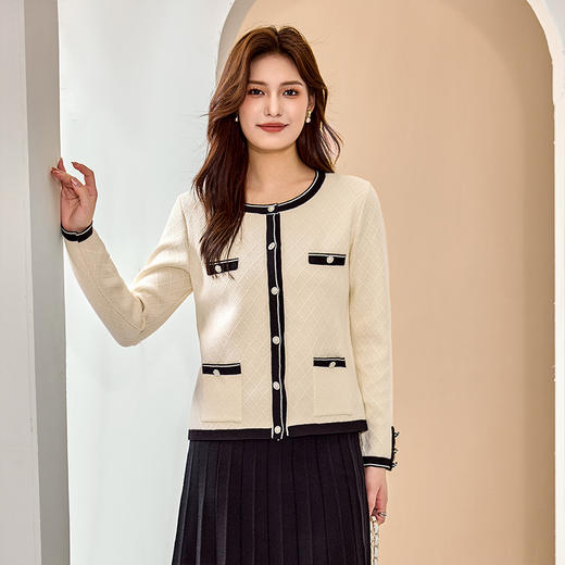 奢姿大码女装2025秋季减龄珍珠纽扣针织开衫胖妹妹时尚百搭上衣9843390183 商品图2