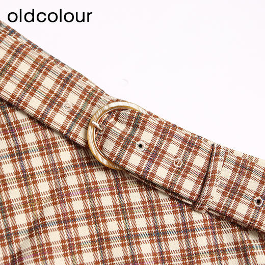 oldcolour春秋款气质百搭高腰咖色格子半身裙DN13063013 商品图2