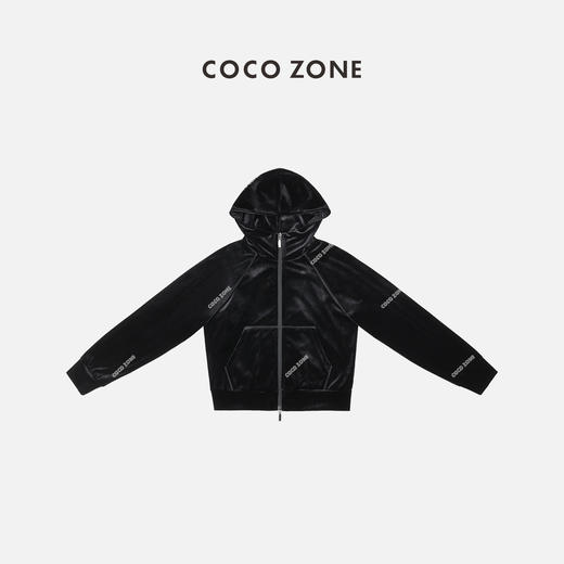 COCO ZONE高级感丝绒外套立领连帽双头拉链上衣24C10149 商品图0