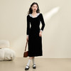 西遇黑色丝绒连衣裙女新款法式赫本风蕾丝花边小黑裙D3742660 商品缩略图1