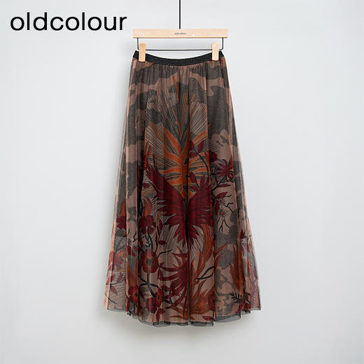 oldcolour春秋款气质复古优雅碎花松紧腰长款半身裙N11063177 商品图0