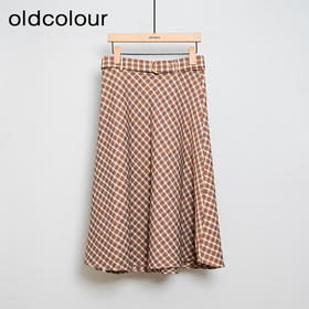 oldcolour春秋款气质百搭高腰咖色格子半身裙DN13063013