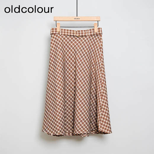 oldcolour春秋款气质百搭高腰咖色格子半身裙DN13063013 商品图0