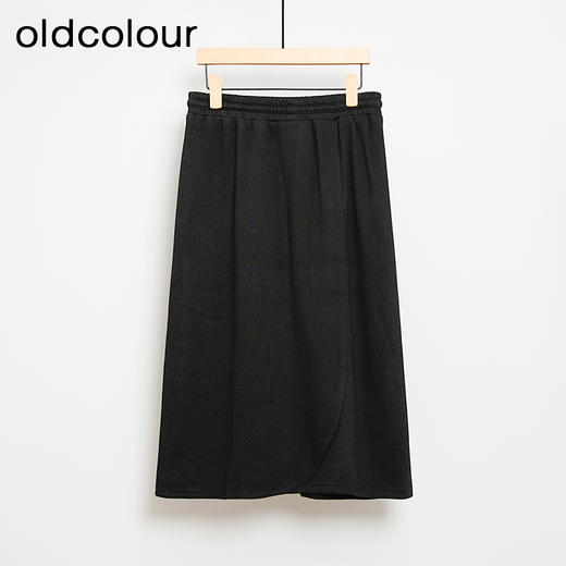 oldcolour秋冬款黑色休闲简约气质百搭松紧腰中长款半身裙女DM45063004 商品图1