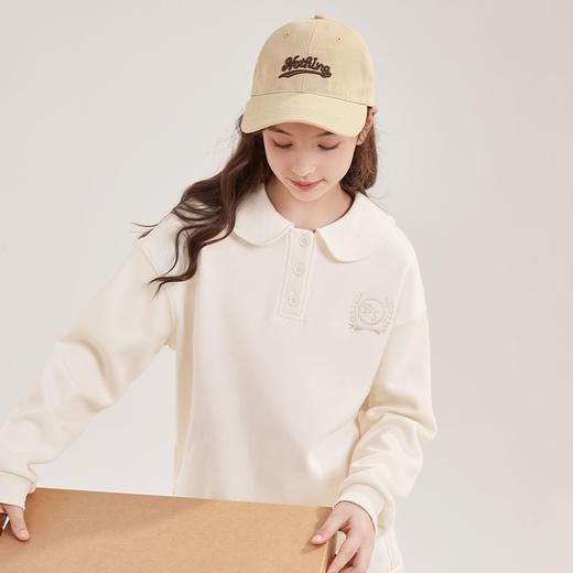 笛莎Deesha青少年女童卫衣2024冬季新款复古学院风翻领卫衣 商品图2