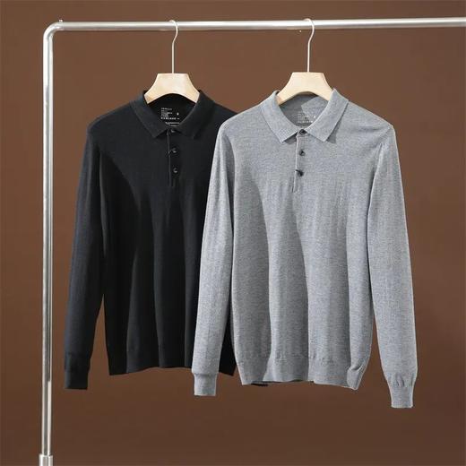 进口澳洲羊毛发热纤维男士薄款简约商务休闲翻领针织羊毛衣 商品图2