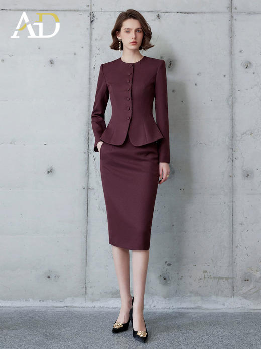 AD安可拉红西装外套女气质名媛高级感修身圆领套装职场通勤两件套 商品图1