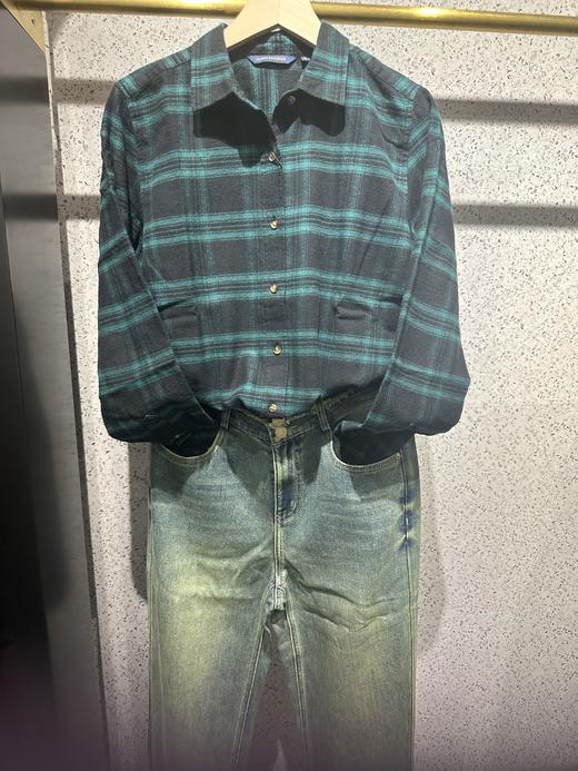 【女士法兰绒衬衫】占姆士宽松格子条纹衬衫别致休闲法兰绒外套慵懒风女学生秋 商品图6