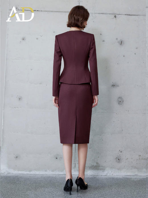 AD安可拉红西装外套女气质名媛高级感修身圆领套装职场通勤两件套 商品图4