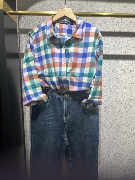 【女士法兰绒衬衫】占姆士宽松格子条纹衬衫别致休闲法兰绒外套慵懒风女学生秋 商品图5