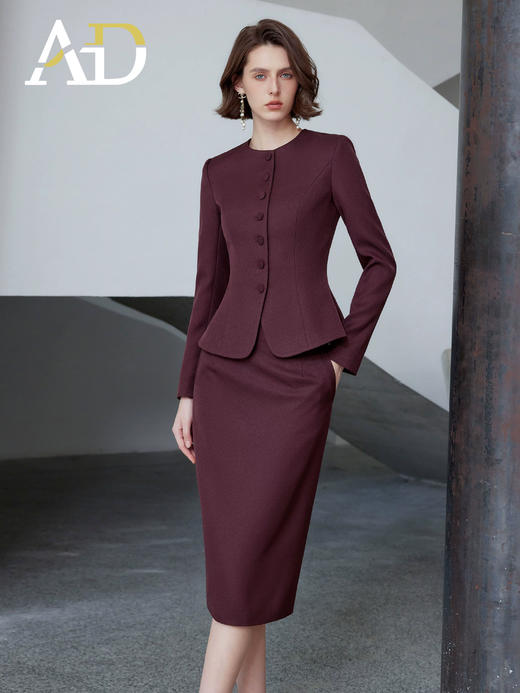 AD安可拉红西装外套女气质名媛高级感修身圆领套装职场通勤两件套 商品图3