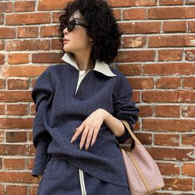 04-6潘依绣丁丁宠粉【元气满满】重工炒色Polo领卫衣半身裙套装 M0833