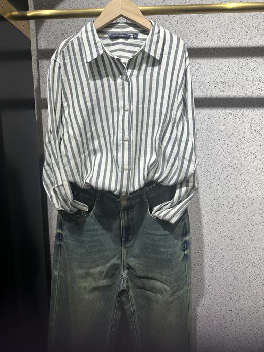 【女士法兰绒衬衫】占姆士宽松格子条纹衬衫别致休闲法兰绒外套慵懒风女学生秋 商品图0