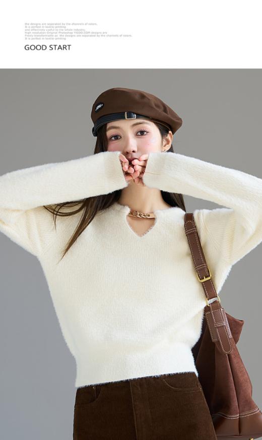 🥰🥰🥰【仿貂绒链条设计感显瘦针织上衣】😉1、仿貂绒材质柔软细腻，触感舒适🌸，给人温暖感 🌈~2、链条设计💨💨：为上衣增添了独特的时尚感和 商品图4