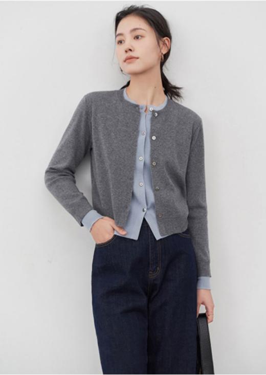 🍂【泰迪熊TEDDYBEAR】双层门襟撞色假两件针织外套1606款：✅整件成衣多针织法织造，♻️♻️双层门襟假两件设计 ✅工艺难度 商品图0