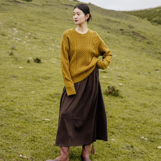 绽放旅行女装650朵/花苞裙设计感拼接直筒百搭咖啡色针织半身长裙 商品图3